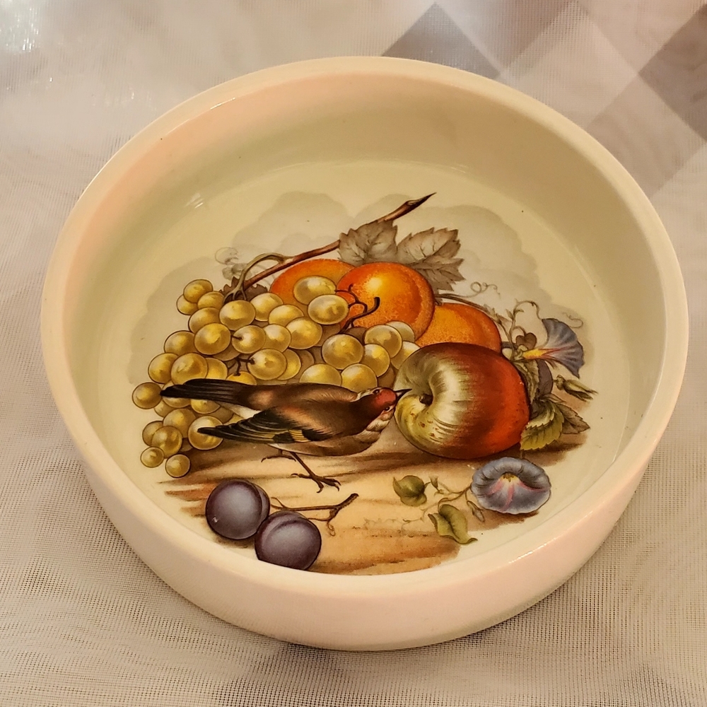 Vintage Johnson Brothers English Earthenware - Ring Dish with Bird and Fruit Des